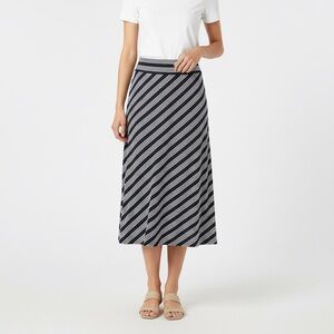 Talbots Striped Pull On Elastic Waistband Midi Skirt
